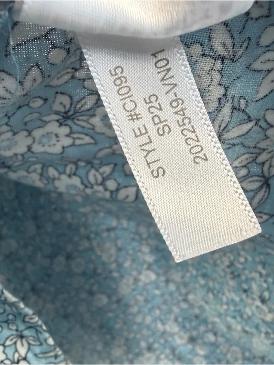 J Crew Blue Floral Smocked Button Up Blouse XXL Linen Cotton Puff Sleeve Shirt - Picture 4 of 15